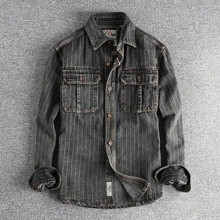 Striped Black & Gray Denim Shirt – Casual Cool Layer for Every Day | same ANTHEM - Black And Gray / 2XL - Shirt