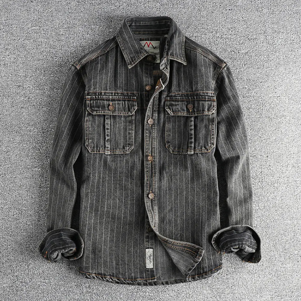 Striped Black & Gray Denim Shirt – Casual Cool Layer for Every Day | same ANTHEM - Black And Gray / 2XL - Shirt