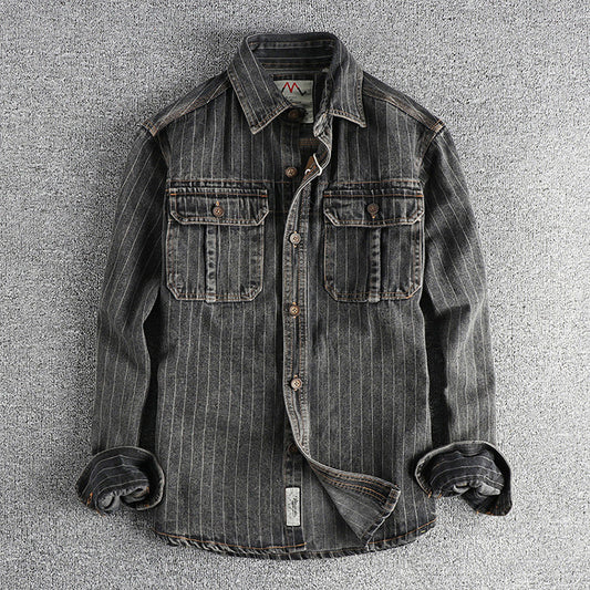 Striped Black & Gray Denim Shirt – Casual Cool Layer for Every Day | same ANTHEM - Shirt