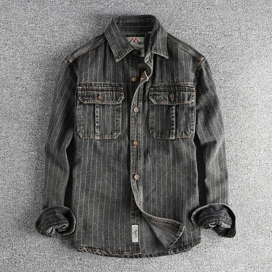 Striped Black & Gray Denim Shirt – Casual Cool Layer for Every Day | same ANTHEM - Shirt