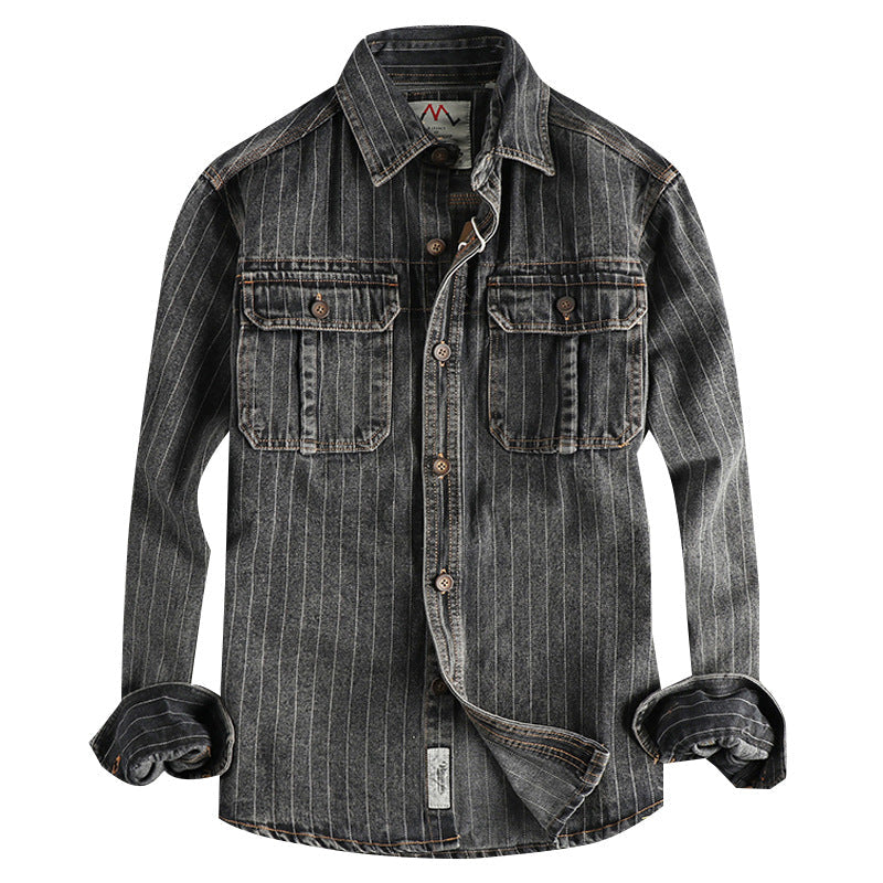 Striped Black & Gray Denim Shirt – Casual Cool Layer for Every Day | same ANTHEM - Shirt