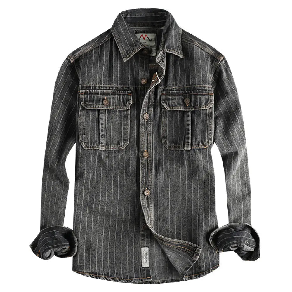 Striped Black & Gray Denim Shirt – Casual Cool Layer for Every Day | same ANTHEM - Shirt