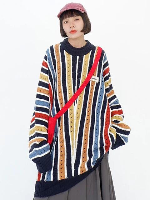 Striped Contrast Knit Pullover – same ANTHEM | French Chic Soulmate Sweater - Blue / M