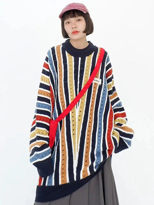 Striped Contrast Knit Pullover – same ANTHEM | French Chic Soulmate Sweater - Blue / M