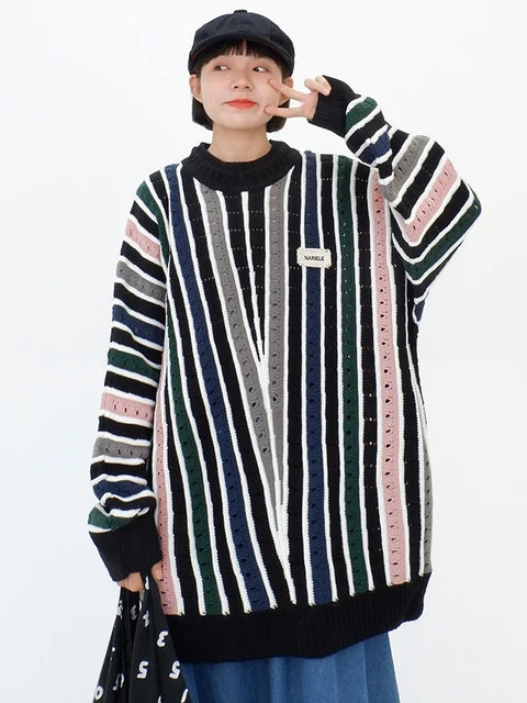 Striped Contrast Knit Pullover – same ANTHEM | French Chic Soulmate Sweater - Black / M