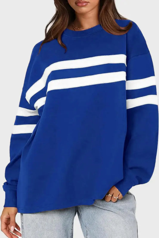 Striped Dropped Shoulder Sweatshirt – same ANTHEM | Dreamy Streetwear for Soulmates & Lovers - Royal Blue / S