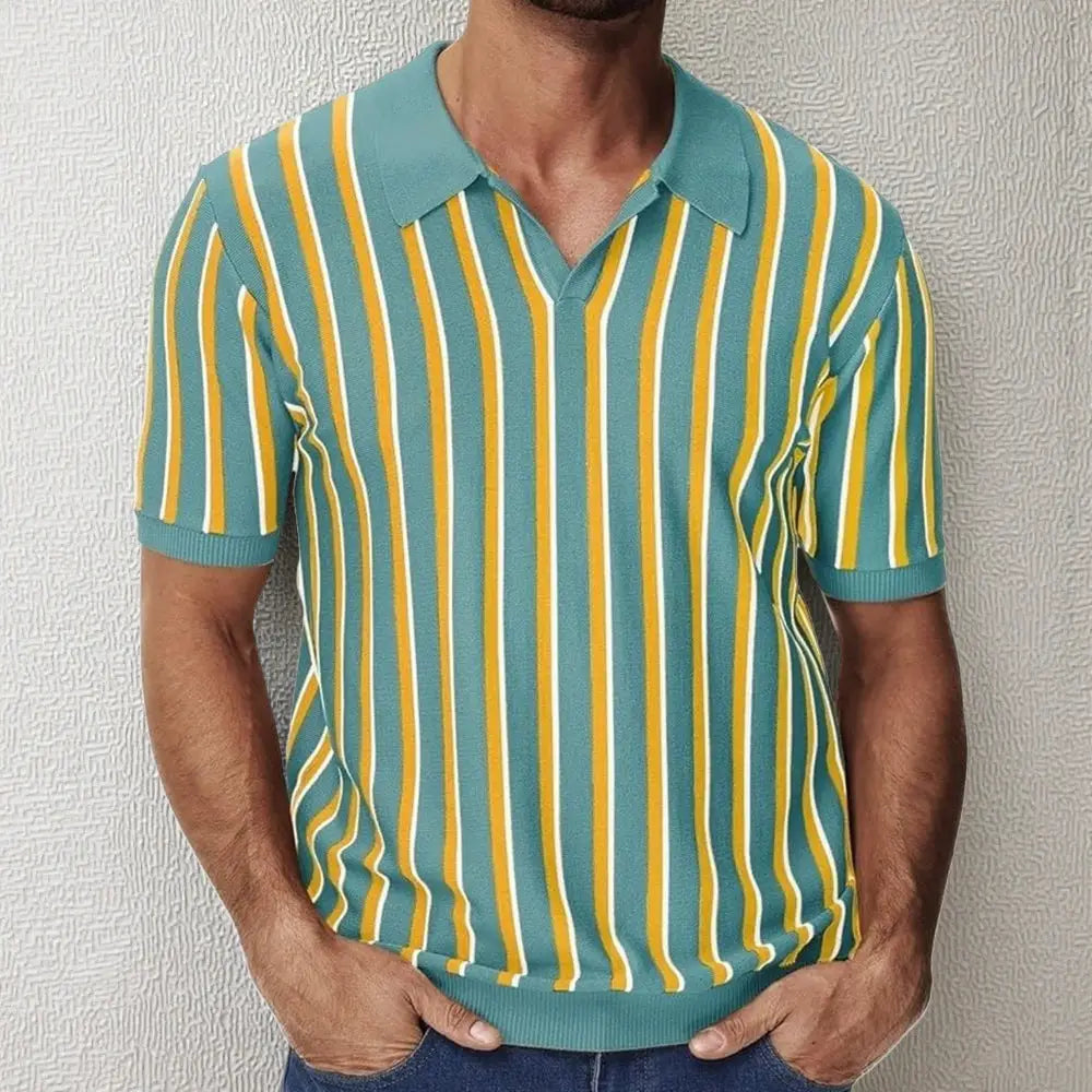 Striped Knitted Polo Shirt with Lapels | same ANTHEM. Soulmate Streetwear