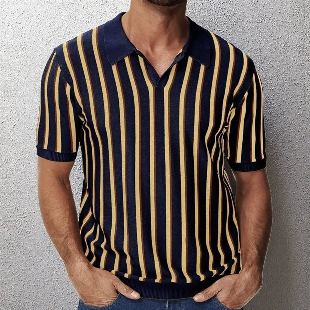 Striped Knitted Polo Shirt with Lapels | same ANTHEM. Soulmate Streetwear - Navy Blue / 2XL