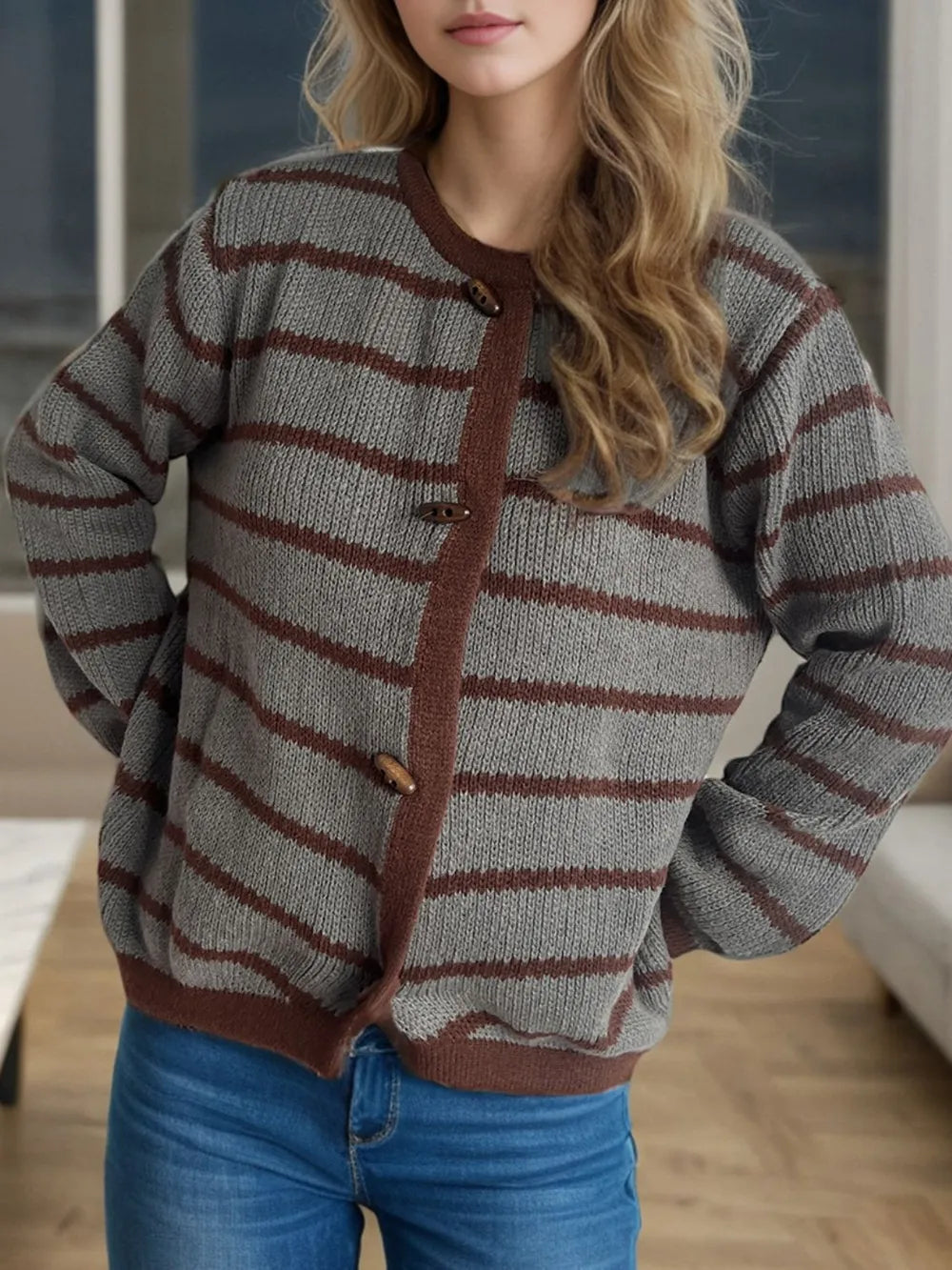 Striped Round Neck Cardigan – Cute Chic & Dreamy Layers | same ANTHEM