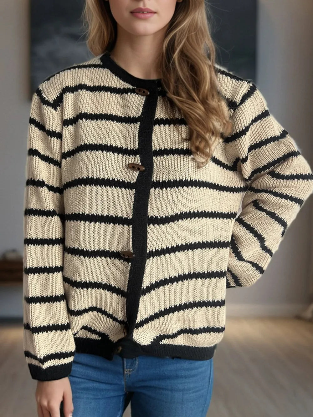 Striped Round Neck Cardigan – Cute Chic & Dreamy Layers | same ANTHEM