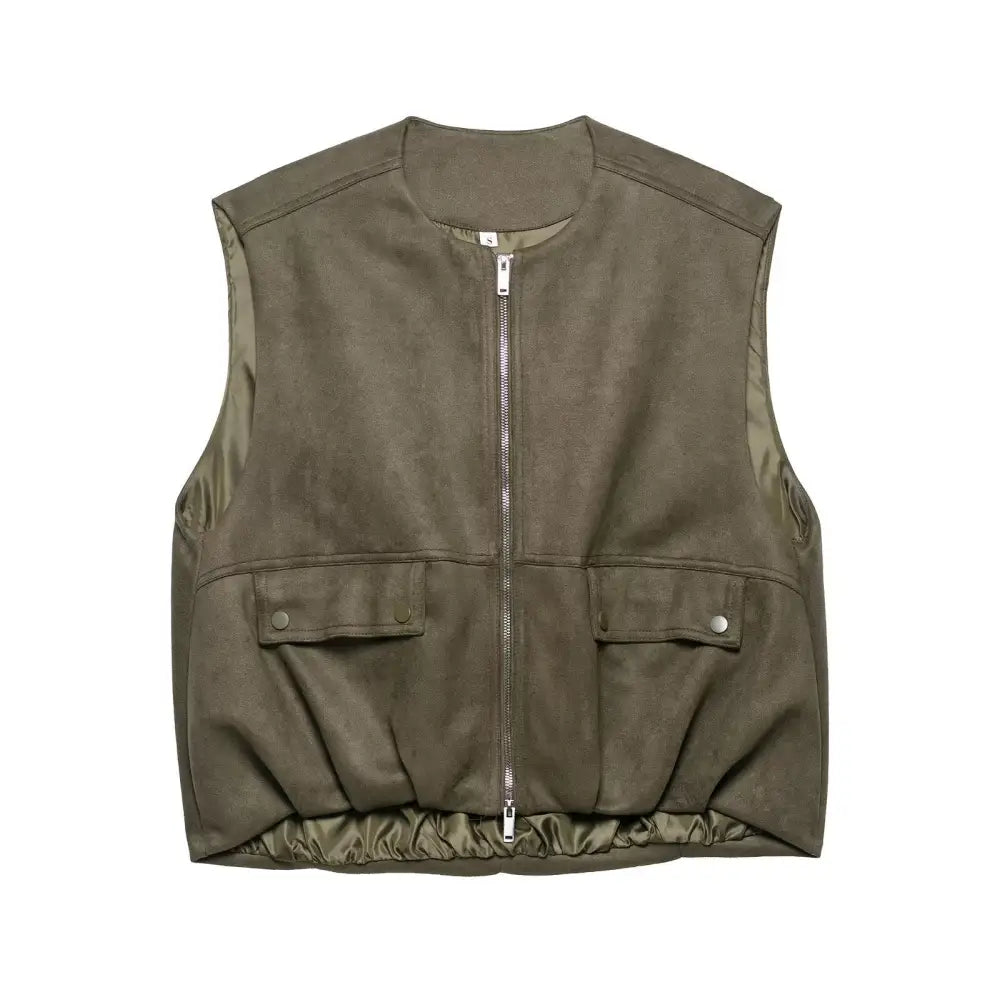 Suede Vest Jacket – Japanese Style Chic Streetwear | same ANTHEM - Olive color / XS