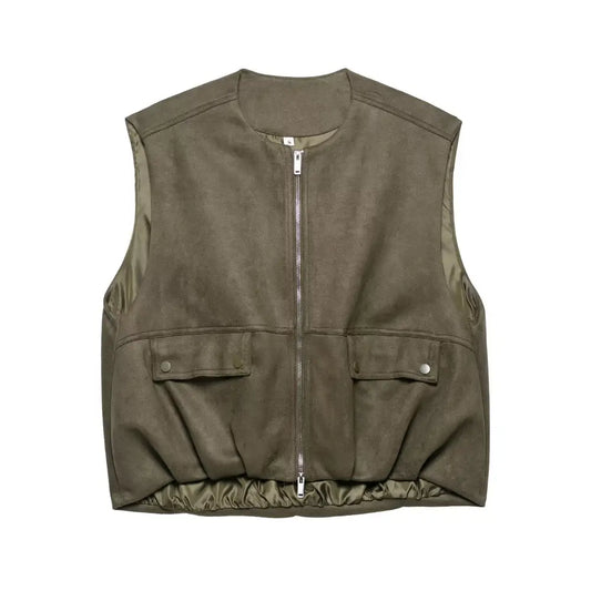 Suede Vest Jacket – Japanese Style Chic Streetwear | same ANTHEM - Olive color / XS