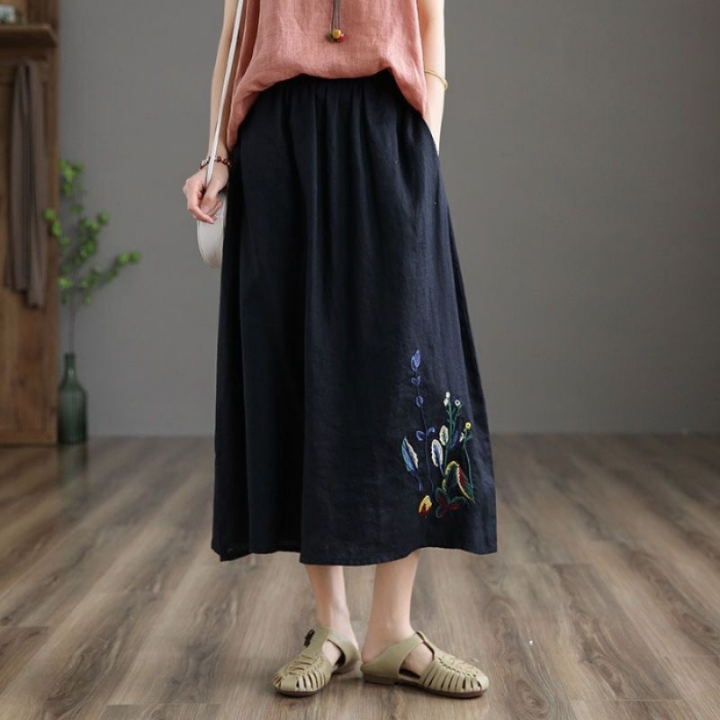 Summer Retro Soulmate Skirt – Lover’s Cotton & Linen Skirt for Friends & Free Spirits - Black / 2XL - Skirt