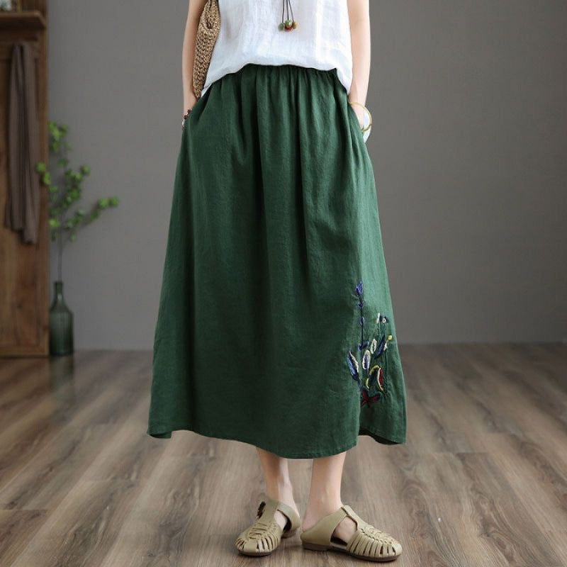 Summer Retro Soulmate Skirt – Lover’s Cotton & Linen Skirt for Friends & Free Spirits - Green / 2XL - Skirt