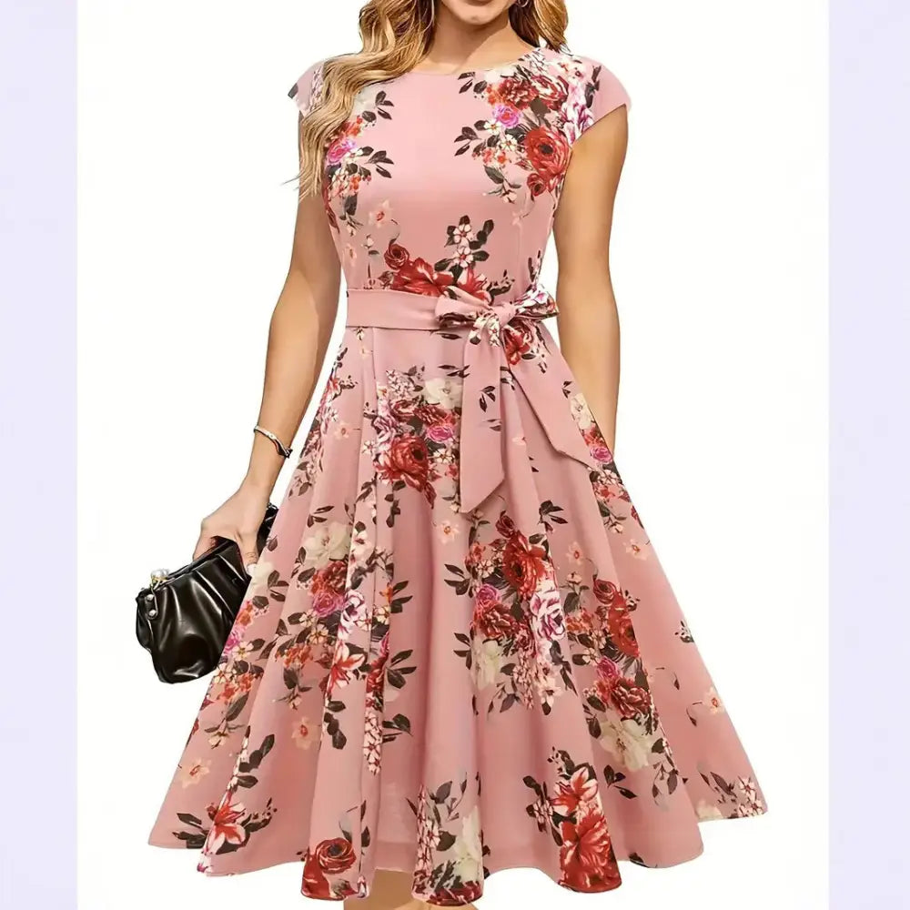 Summer Round Neck Sleeveless Swing Dress with Waist Belt | Trendy & Elegant Dress for Lovers | Same Anthem