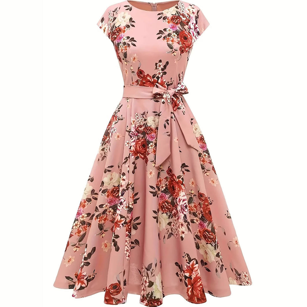 Summer Round Neck Sleeveless Swing Dress with Waist Belt | Trendy & Elegant Dress for Lovers | Same Anthem