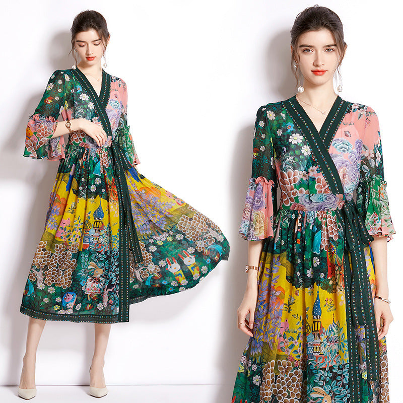 Summer V-Neck Chiffon Print Dress Cardigan | same ANTHEM