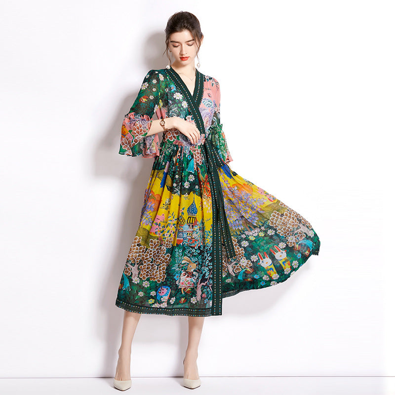Summer V-Neck Chiffon Print Dress Cardigan | same ANTHEM