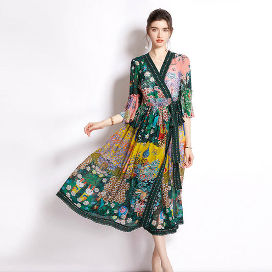 Summer V-Neck Chiffon Print Dress Cardigan | same ANTHEM