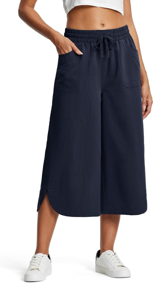 Summer Wide Leg Cropped Pants – Casual Chic Loose Fit | same ANTHEM - Navy Blue / L - Pants