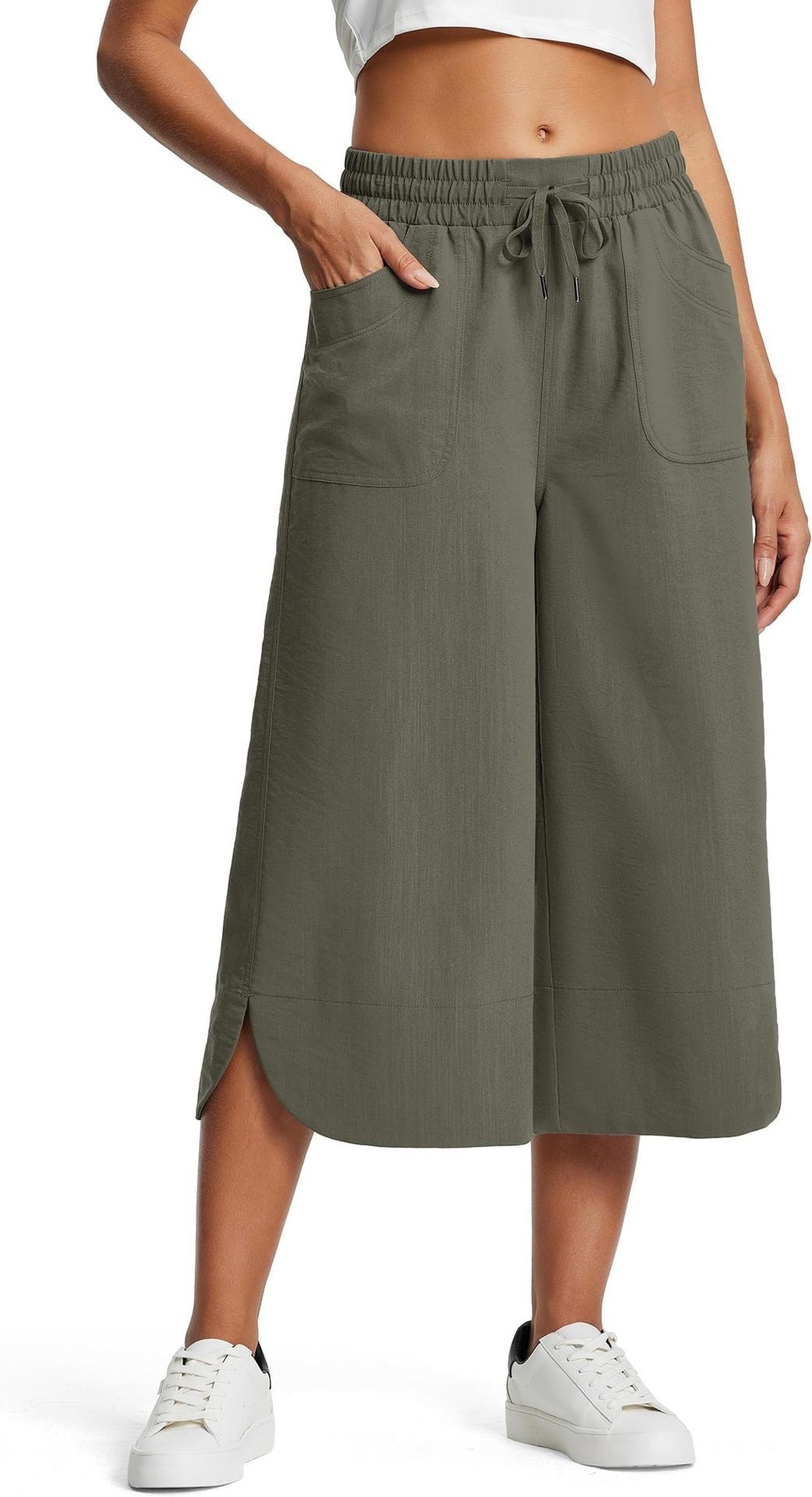 Summer Wide Leg Cropped Pants – Casual Chic Loose Fit | same ANTHEM - Army Green / L - Pants