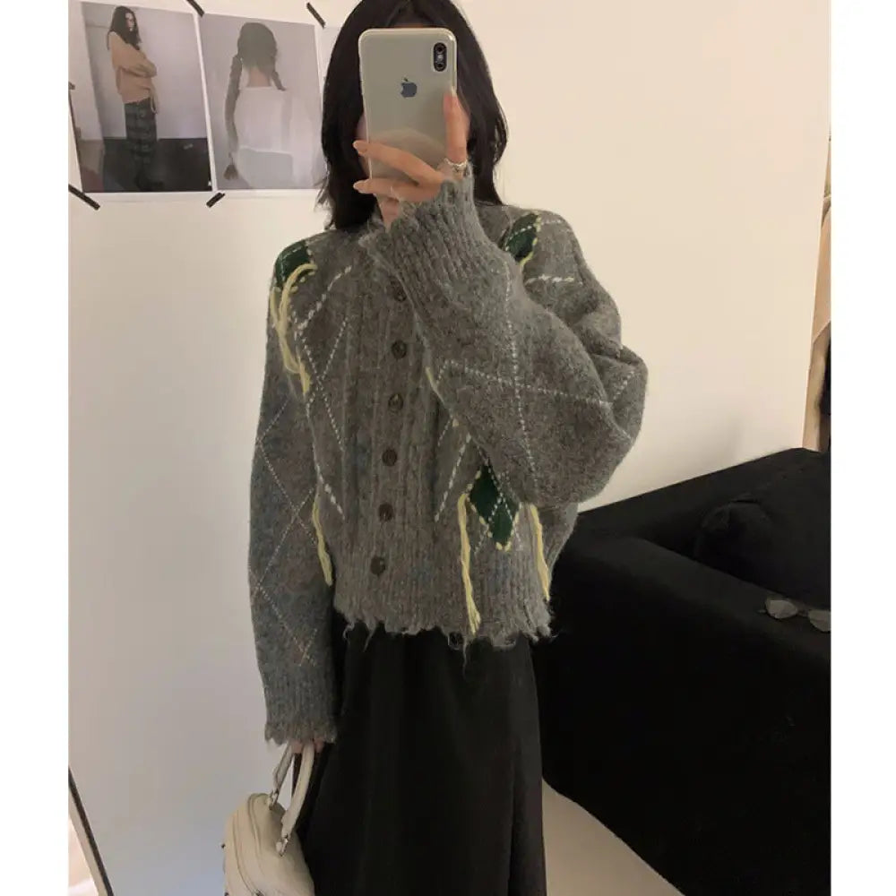 Tassel Knit Cardigan – Soulmate Streetwear for Women | same ANTHEM. - gray / one size