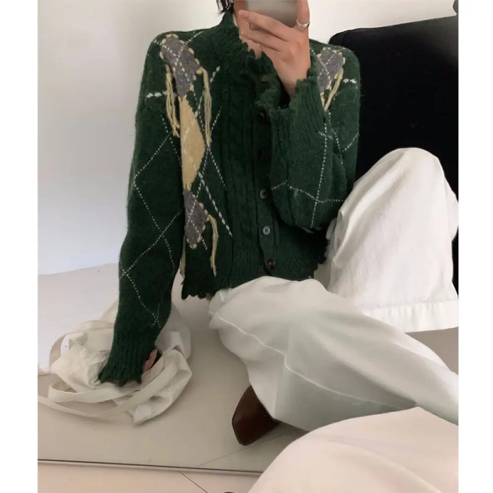 Tassel Knit Cardigan – Soulmate Streetwear for Women | same ANTHEM. - green / one size