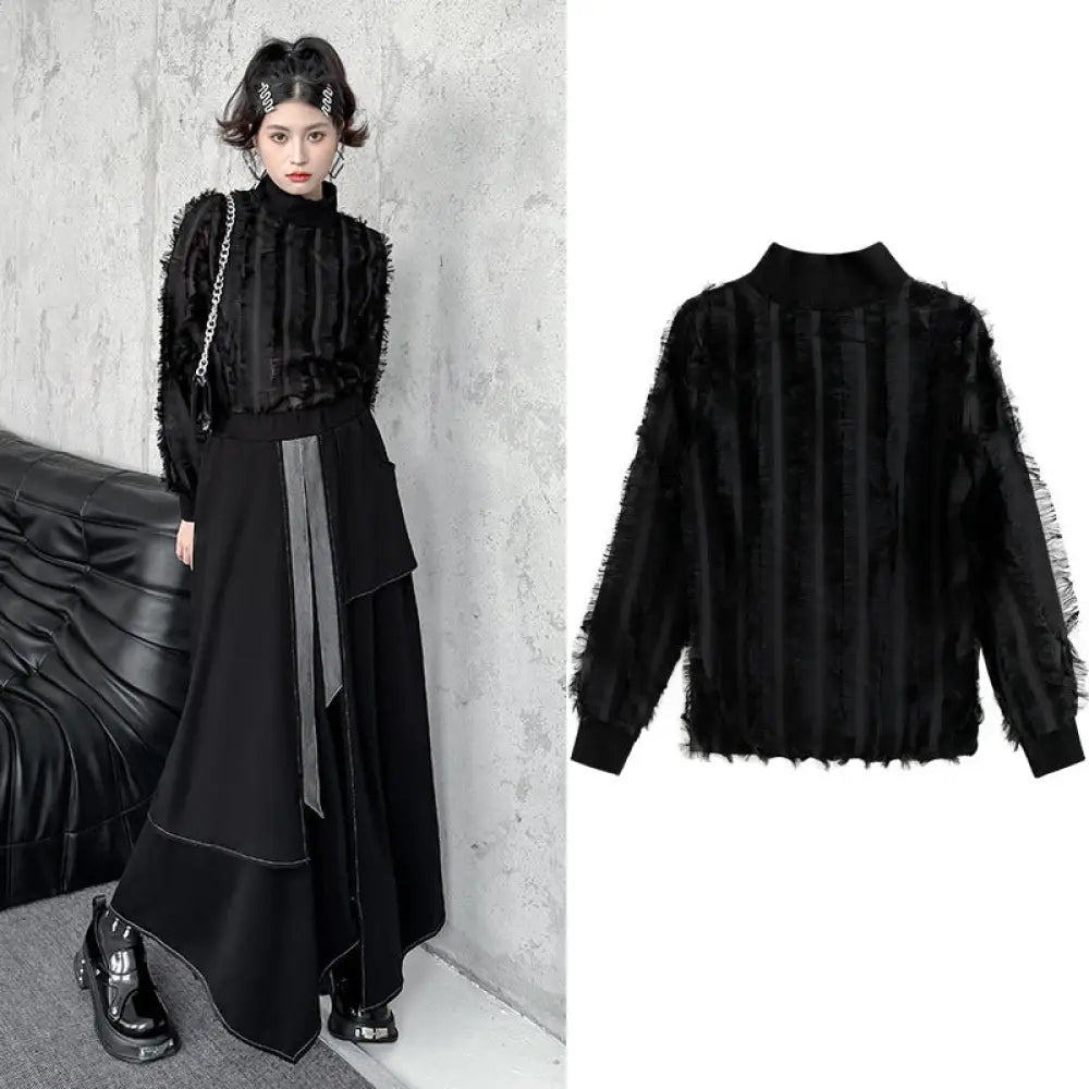 Tassel Patchwork T-Shirt – same ANTHEM | Dreamy Romantic French Classic Chic for Soulmates - Black / One size