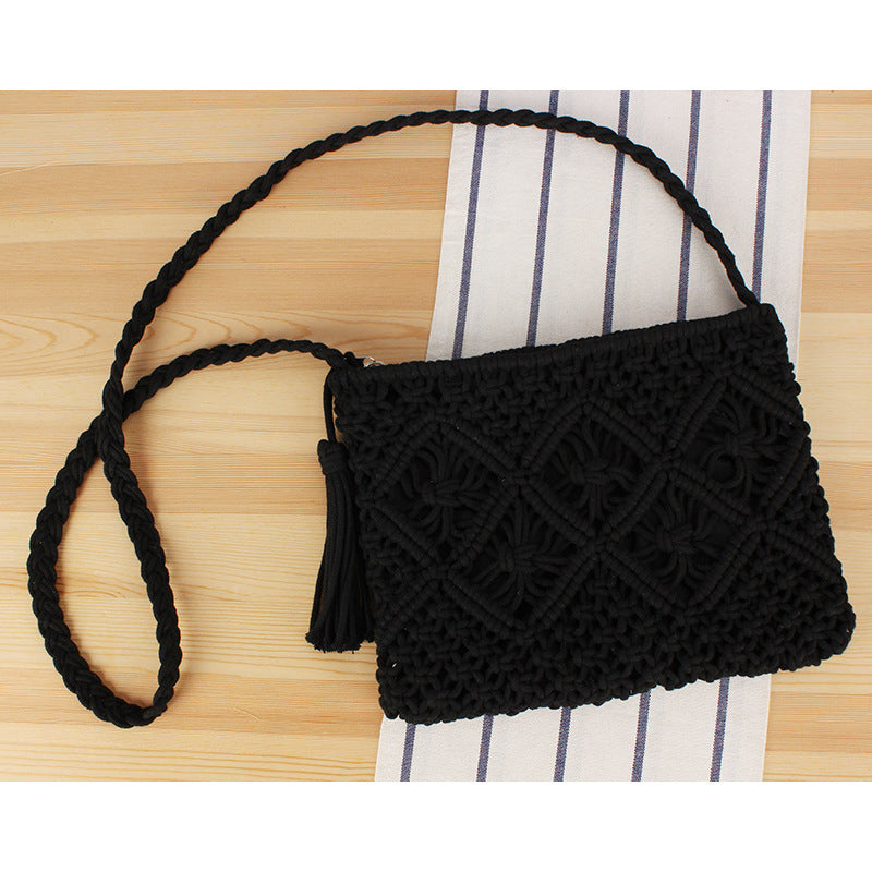 Tassel Woven Beach Bag – Soulmate Vacation Style | same ANTHEM. - Black (Can be used as a handbag or shoulder bag)