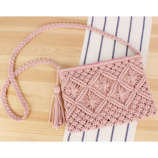 Tassel Woven Beach Bag – Soulmate Vacation Style | same ANTHEM. - Pink (Can be used as a clutch or shoulder bag)