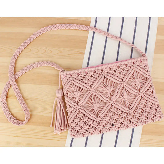 Tassel Woven Beach Bag – Soulmate Vacation Style | same ANTHEM. - Pink (Can be used as a clutch or shoulder bag)