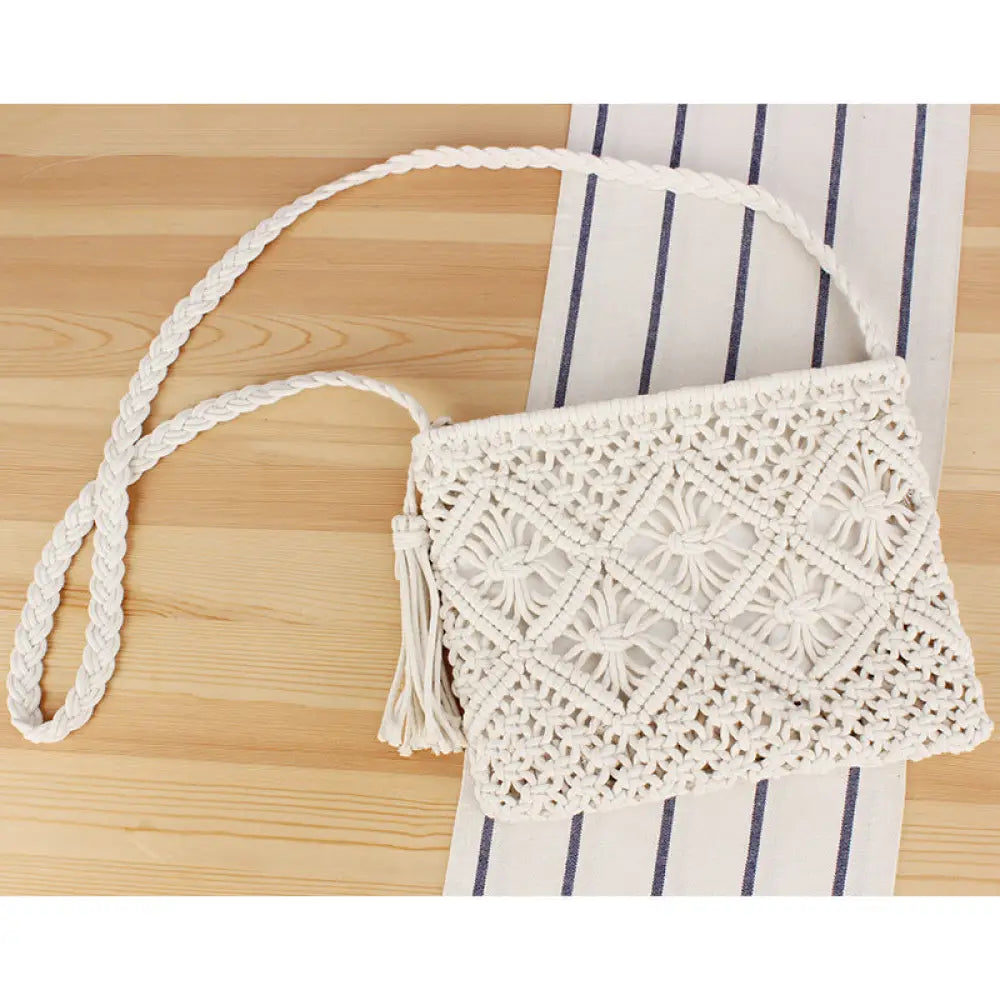 Tassel Woven Beach Bag – Soulmate Vacation Style | same ANTHEM. - White (Can be used as a handbag or shoulder bag)
