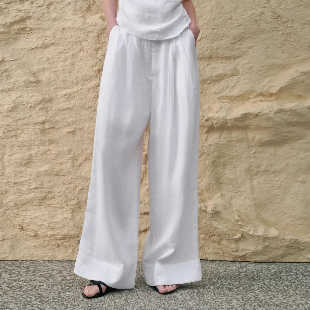 Tencel Linen Wide Leg Pants Women | Yamamoto Minimalist Style | same ANTHEM. - Big White (Size runs small) / S