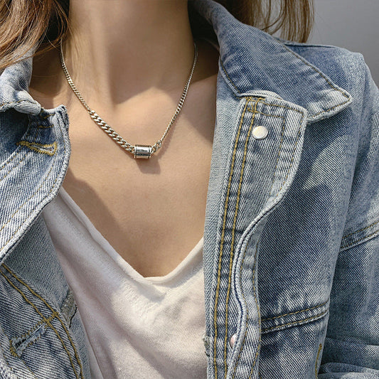 Thai Silver Geometric Cylindrical Pendant Necklace | Casual Boho Chic Jewellery | same ANTHEM - Copper White Gold Plated