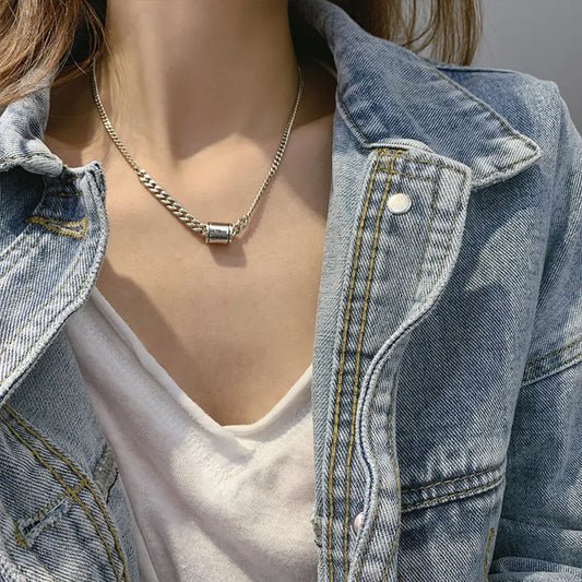 Thai Silver Geometric Cylindrical Pendant Necklace | Casual Boho Chic Jewellery | same ANTHEM - Copper White Gold Plated