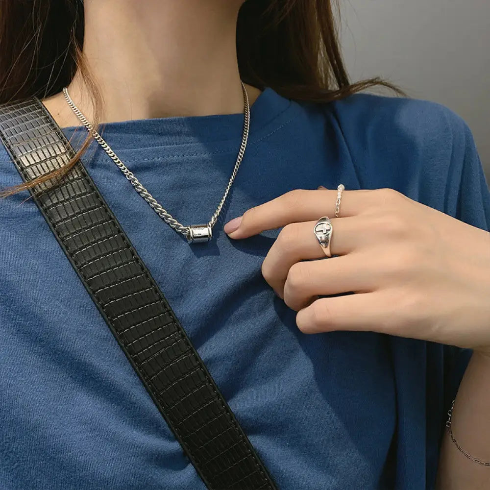 Thai Silver Geometric Cylindrical Pendant Necklace | Casual Boho Chic Jewellery | same ANTHEM - Copper White Gold Plated