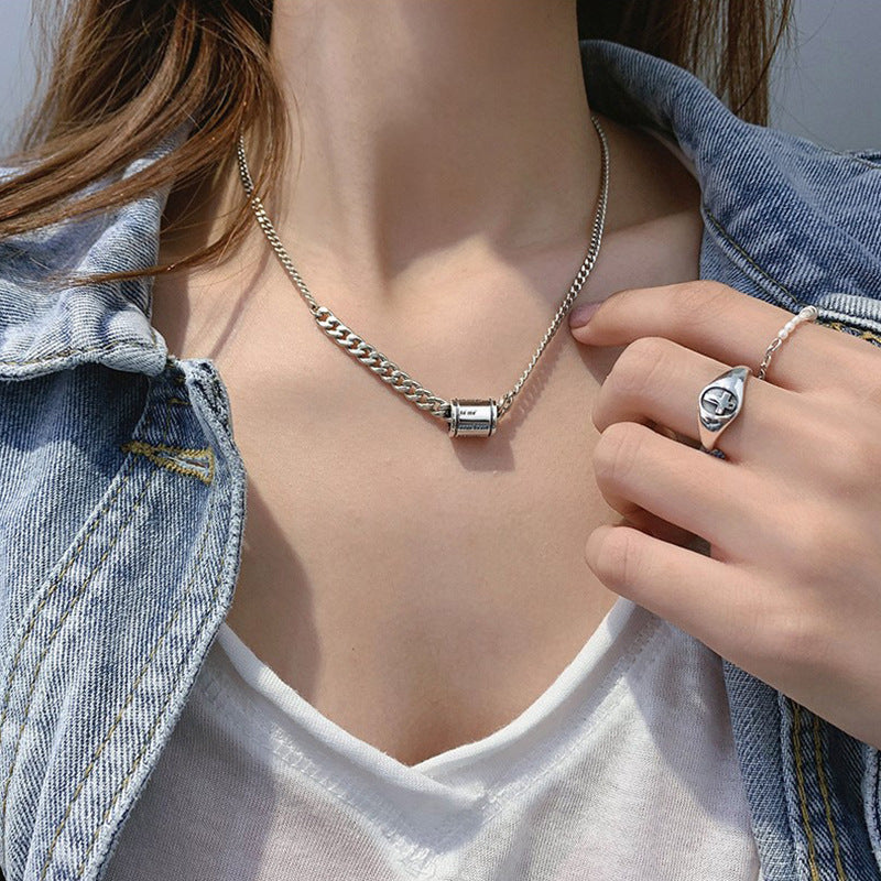 Thai Silver Geometric Cylindrical Pendant Necklace | Casual Boho Chic Jewellery | same ANTHEM - Copper White Gold Plated