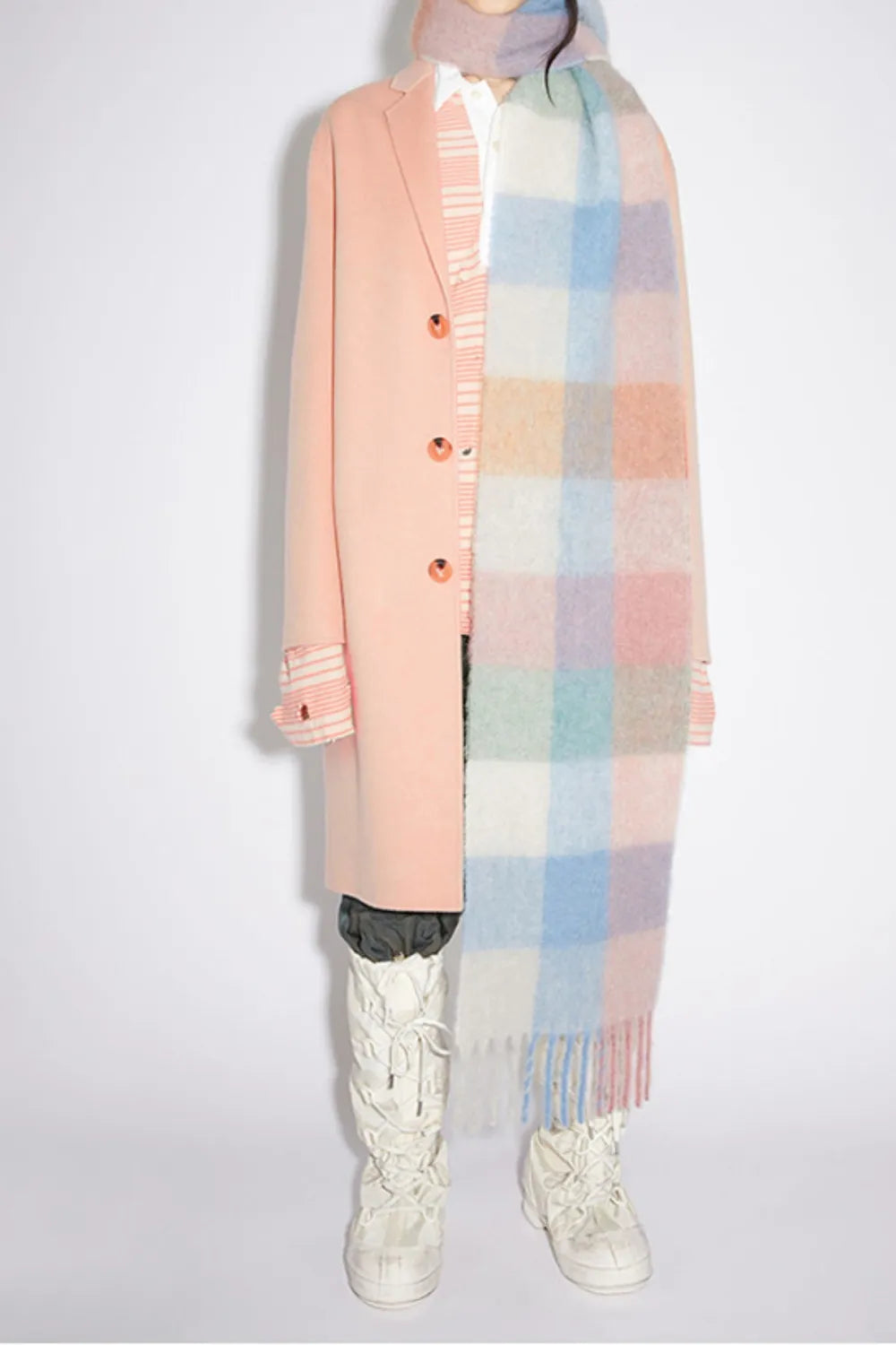 Thermal Plaid Scarf with Fringe – Cozy Contrast Design | same ANTHEM. - Pink/Blue grid / One Size