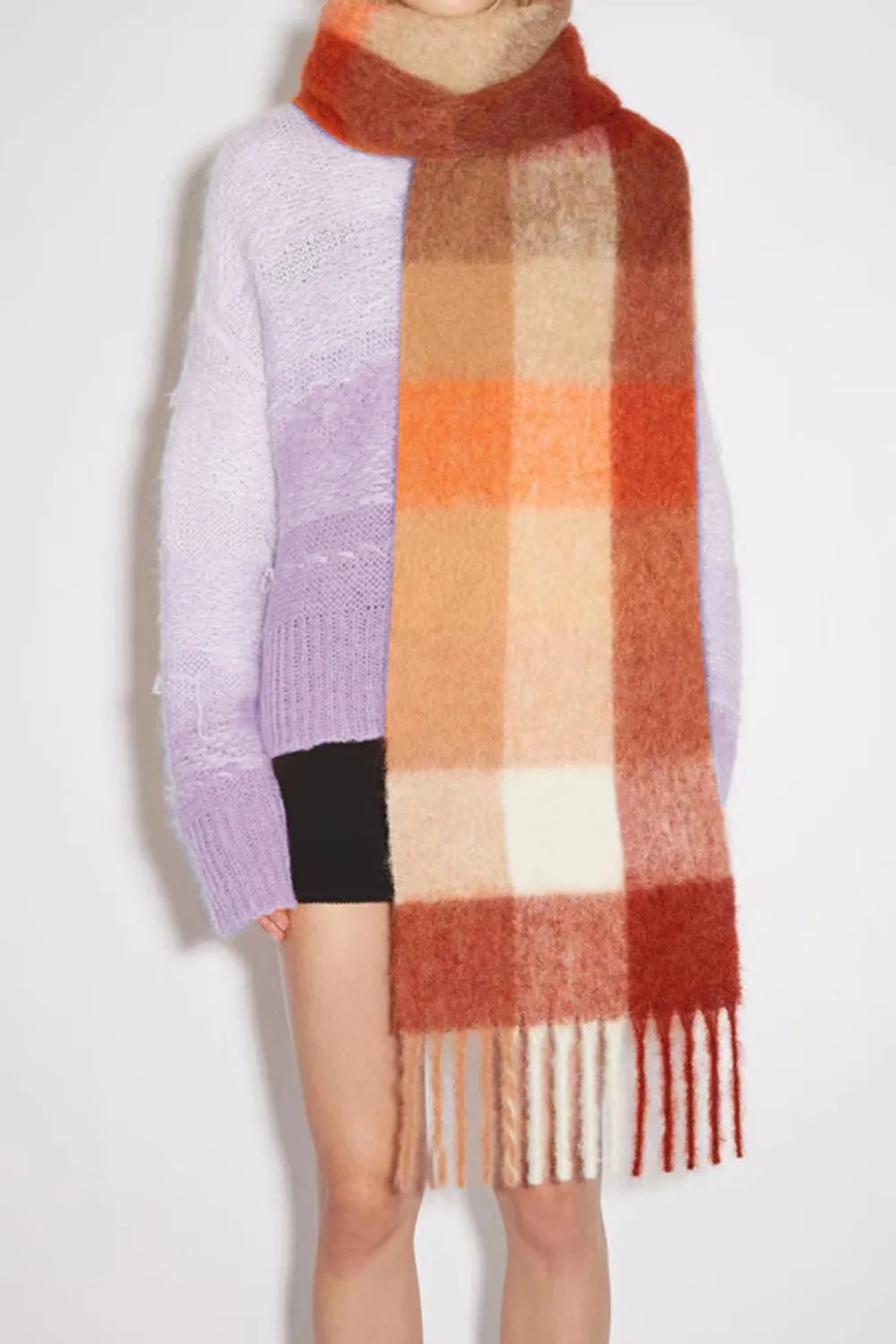 Thermal Plaid Scarf with Fringe – Cozy Contrast Design | same ANTHEM.