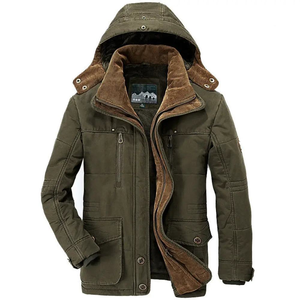 Thickened Multi-pocket Hooded Men’s Cotton Coat | same ANTHEM. Men’s Coats - Army Green / S