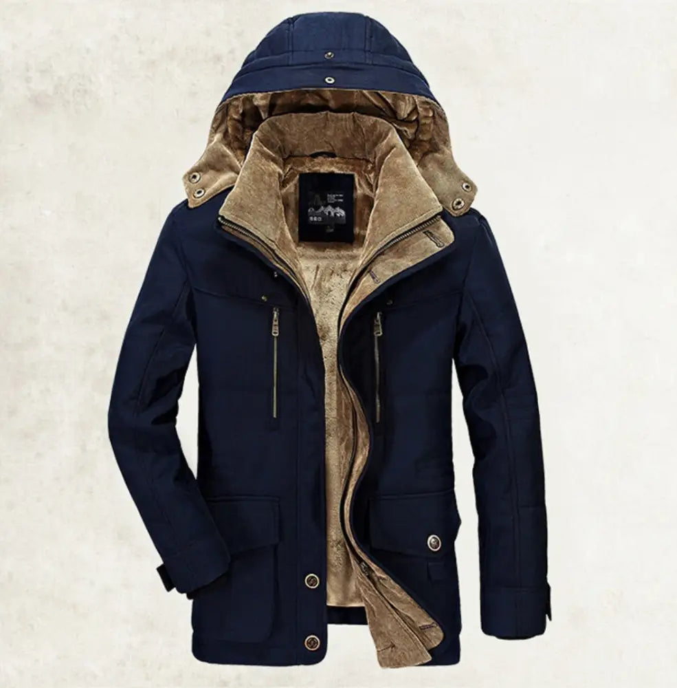 Thickened Multi-pocket Hooded Men’s Cotton Coat | same ANTHEM. Men’s Coats - Dark Blue / 3XL