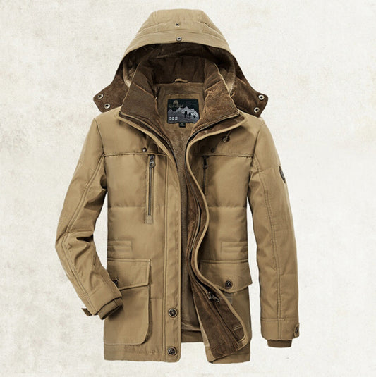 Thickened Multi-pocket Hooded Men’s Cotton Coat | same ANTHEM. Men’s Coats - Khaki / S