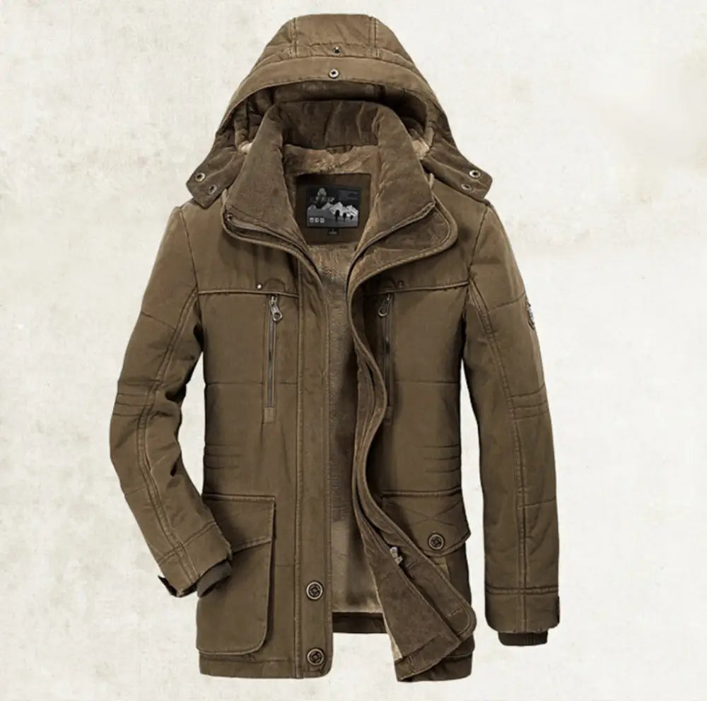 Thickened Multi-pocket Hooded Men’s Cotton Coat | same ANTHEM. Men’s Coats - Coffee / 3XL