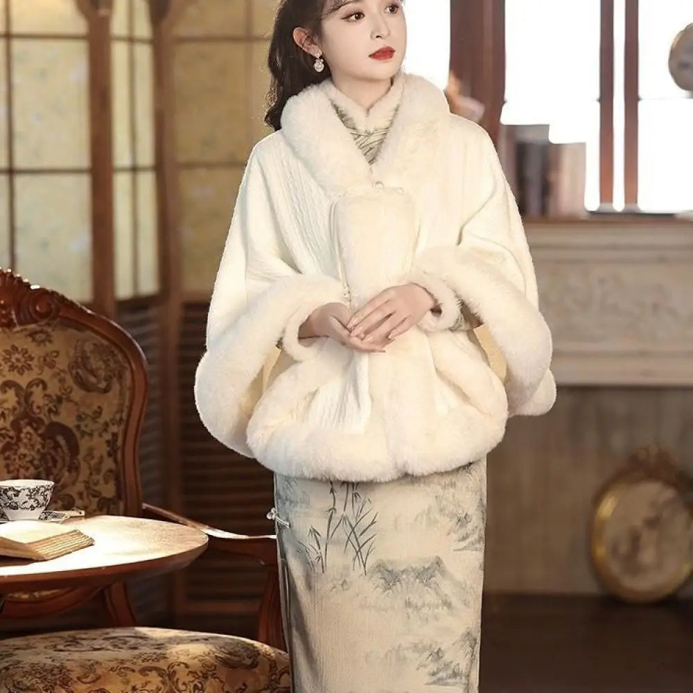 Thickened Velvet Cape Cloak | same ANTHEM. - National Phoenix White / One Size Fits All