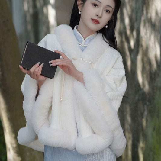 Thickened Velvet Cape Cloak | same ANTHEM. - National Phoenix White / One Size Fits All