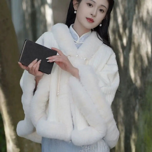 Thickened Velvet Cape Cloak | same ANTHEM. - National Phoenix White / One Size Fits All
