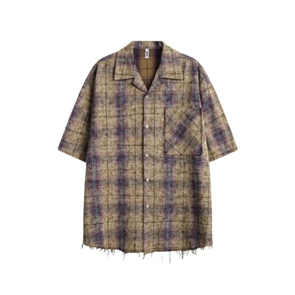 Tie Dye Checkered Tassel Shirt – same ANTHEM. Loose Soulmate Streetwear