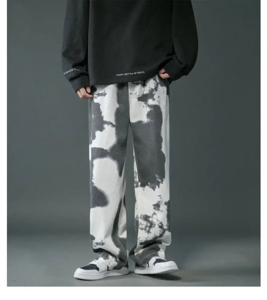 Tie Dyed Denim Straight Leg Pants for Boys – Casual Cool Soulmate Style | Same Anthem - Black / 2XL - Pants
