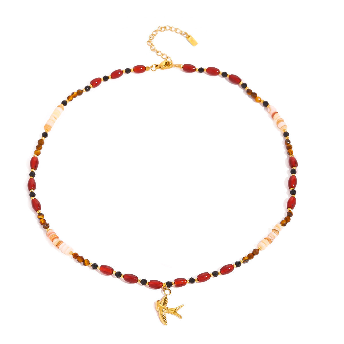 Tiger Eye Beads Necklace with Stainless Steel & Pearl Pendant | Boho Chic Soulmate Jewellery | same ANTHEM - Red