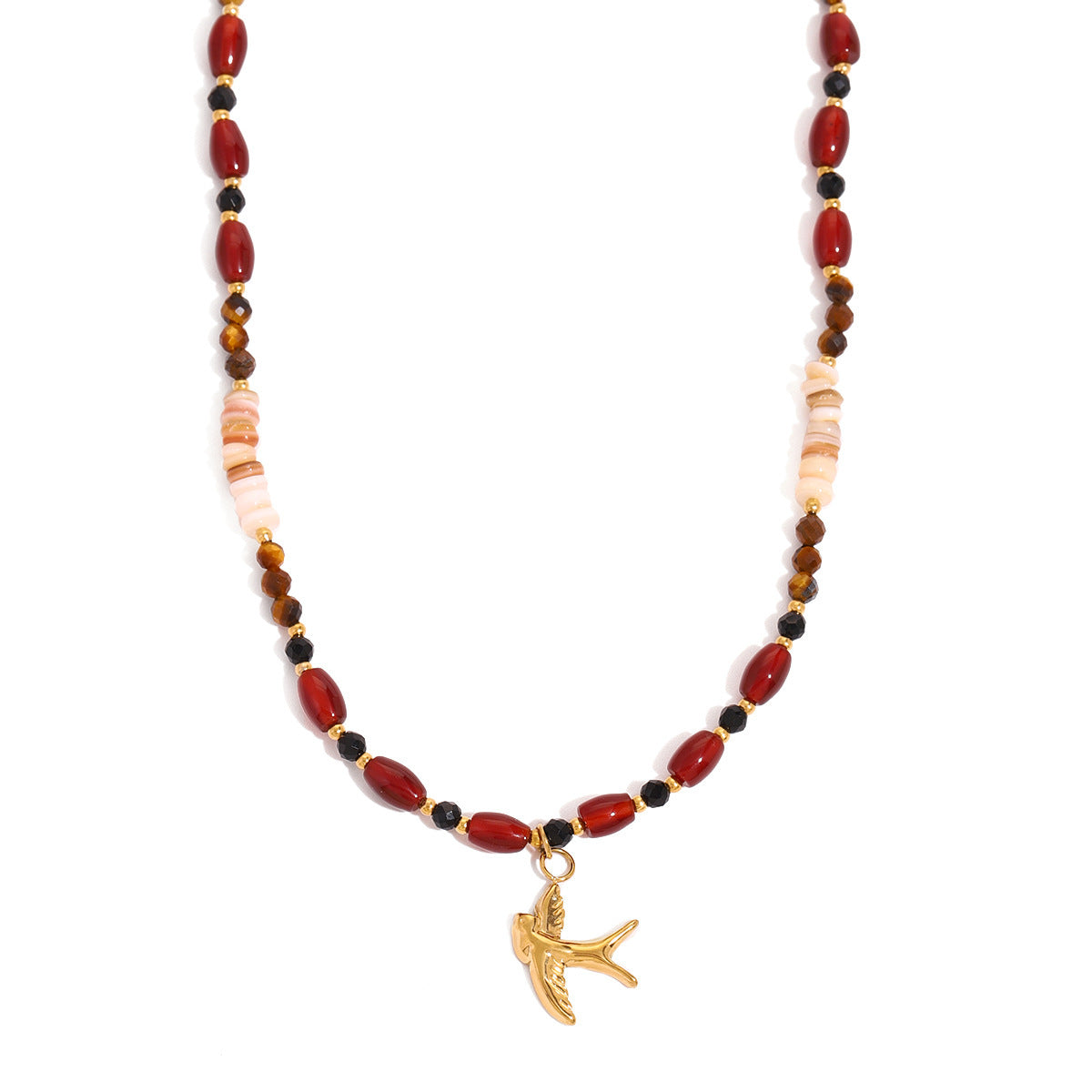 Tiger Eye Beads Necklace with Stainless Steel & Pearl Pendant | Boho Chic Soulmate Jewellery | same ANTHEM - Red